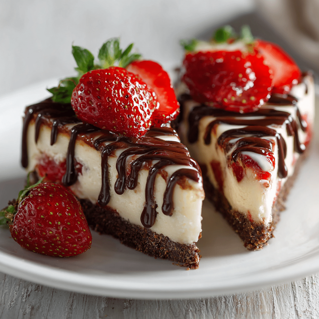 No-Bake Chocolate Strawberry Cheesecake Recipe - Recipe Image