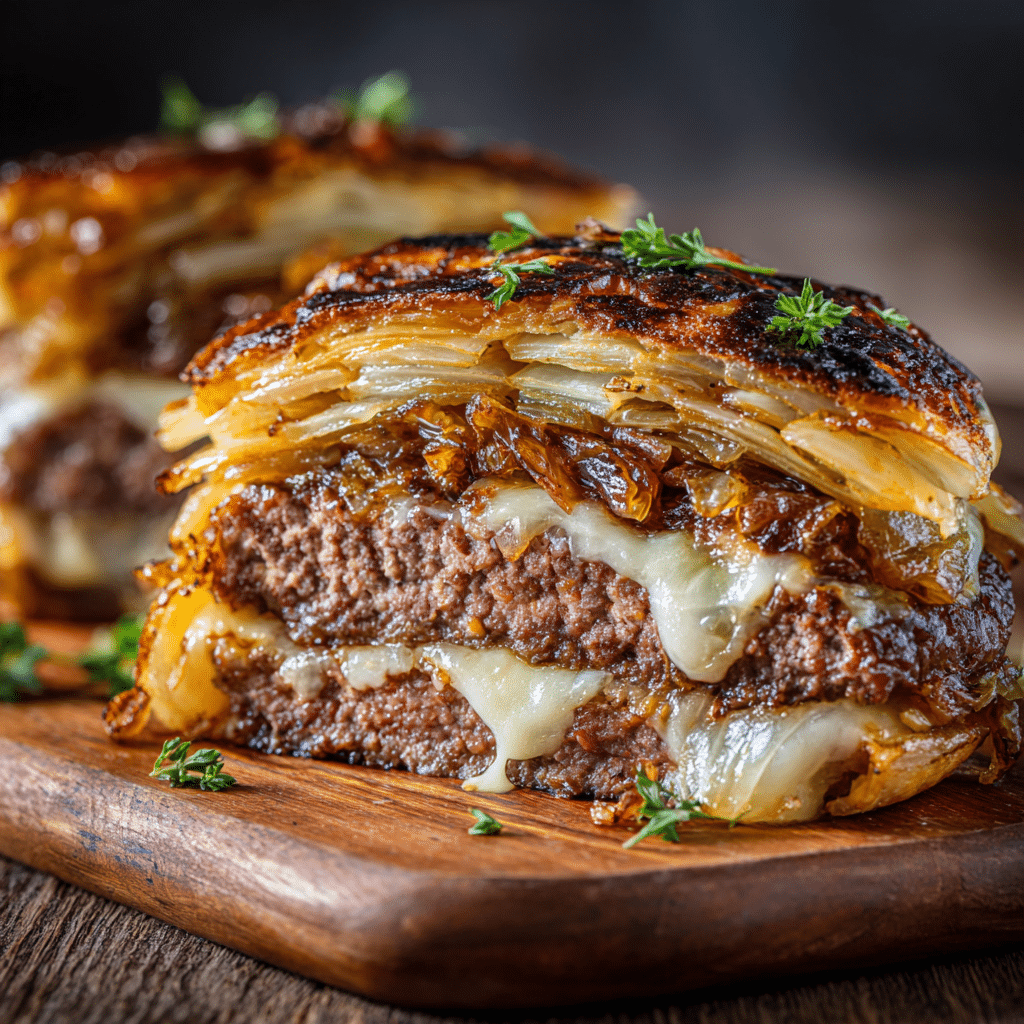 Stuffed Onion Smash Burgers (No Bun) Recipe - Recipe Image