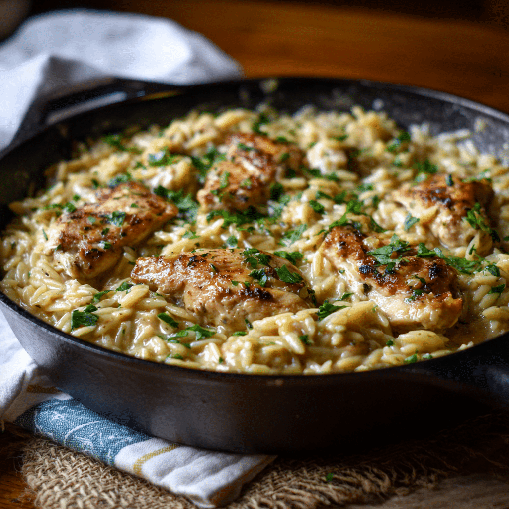 Simple One-Pan Creamy Chicken Orzo Recipe - Recipe Image