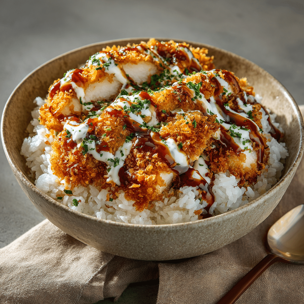 Simple Crispy Chicken Rice Bowl Recipe - Recipe Image