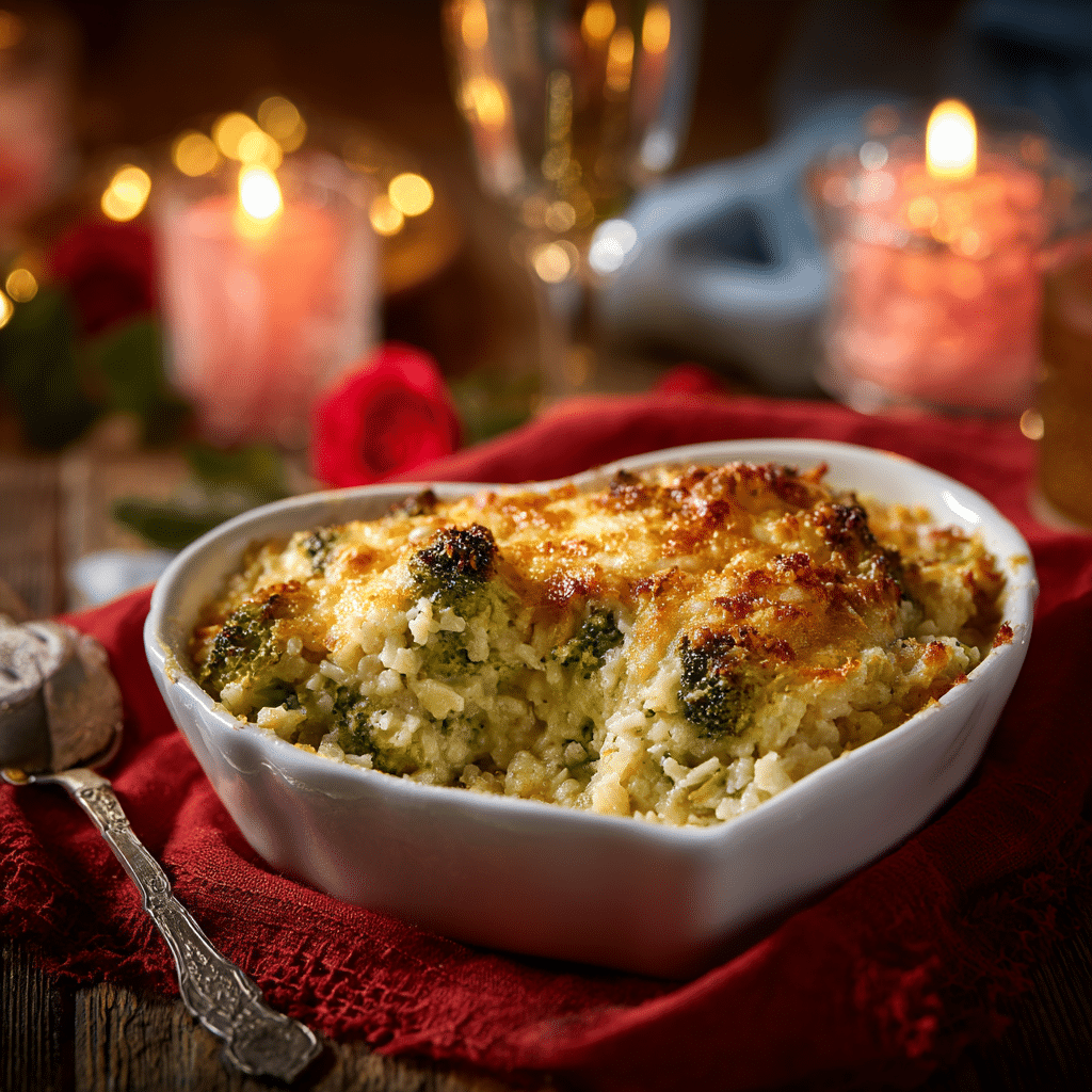 Valentine’s Day Cheesy Broccoli and Rice Casserole Recipe - Recipe Image