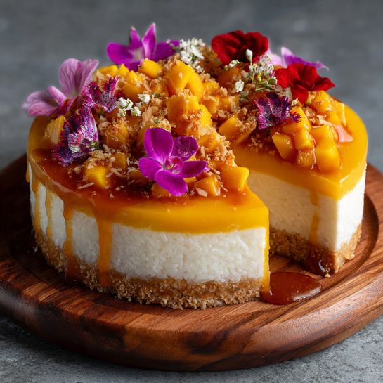 Mango Sticky Rice Cheesecake: Tropical Creamy Fusion Recipe - Recipe Image