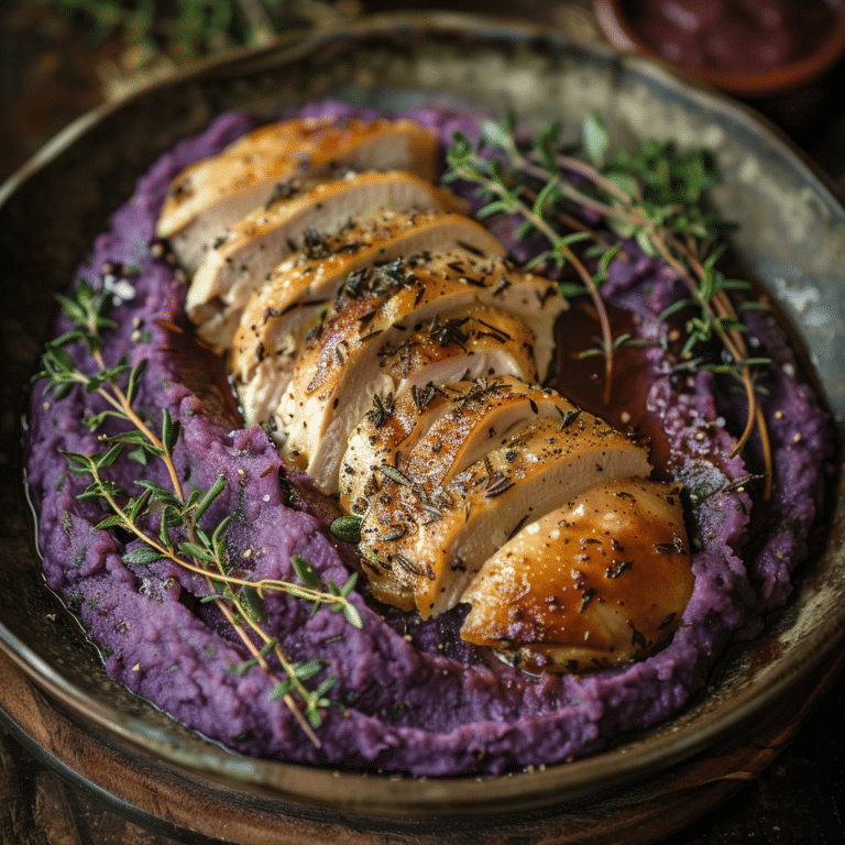 Purple Sweet Potato Mash with Herb Chicken