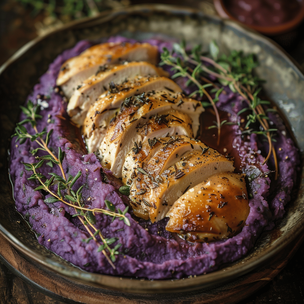 Purple Sweet Potato Mash with Herb Chicken