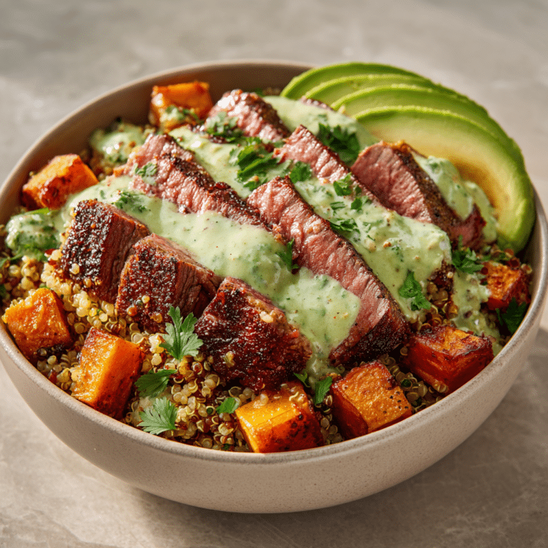 Steak and Sweet Potato Bowls with Avocado-Cilantro Drizzle Recipe