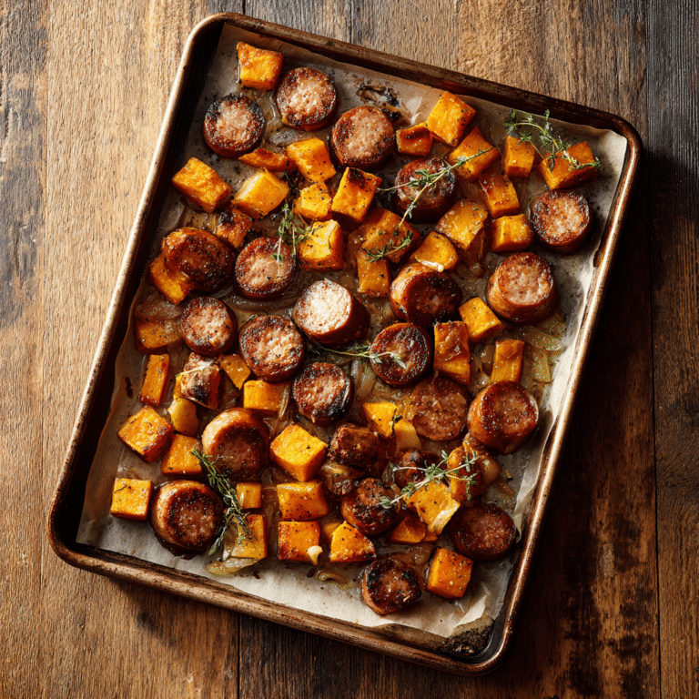 Honey Garlic Sausage and Sweet Potato Sheet Pan Dinner Recipe