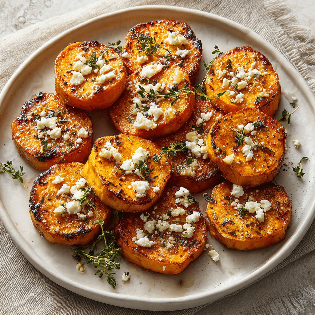 Roasted Sweet Potato Rounds with Honey & Feta Recipe