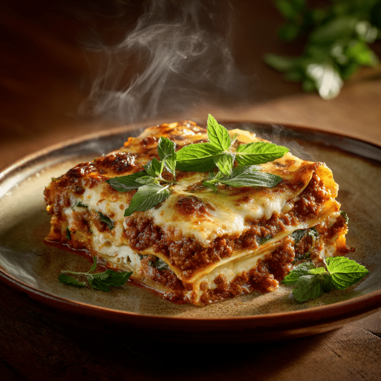 Baked Beef Lasagna with Three Cheeses Recipe