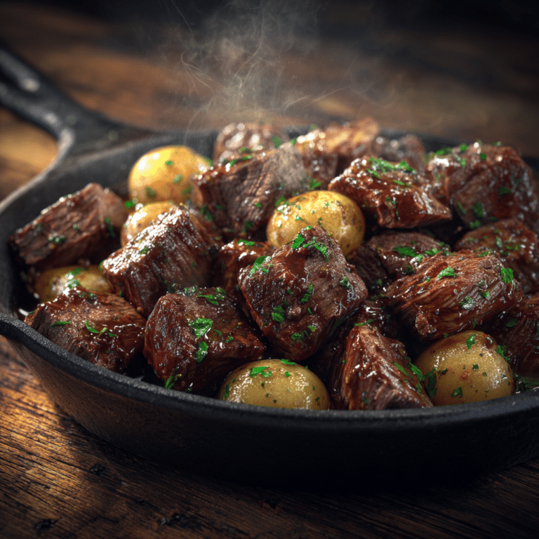 Slow Cooker Garlic Butter Beef Bites & Potatoes Recipe