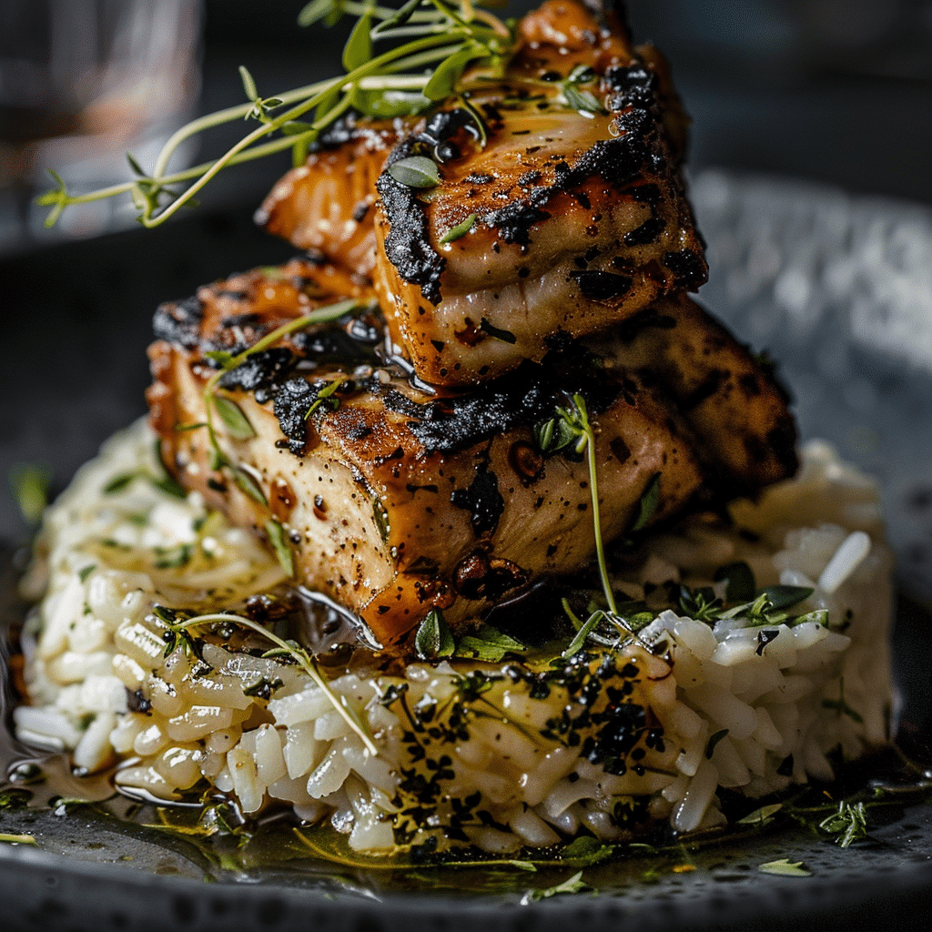 Black Garlic Butter Rice with Charred Chicken Recipe - Recipe Image