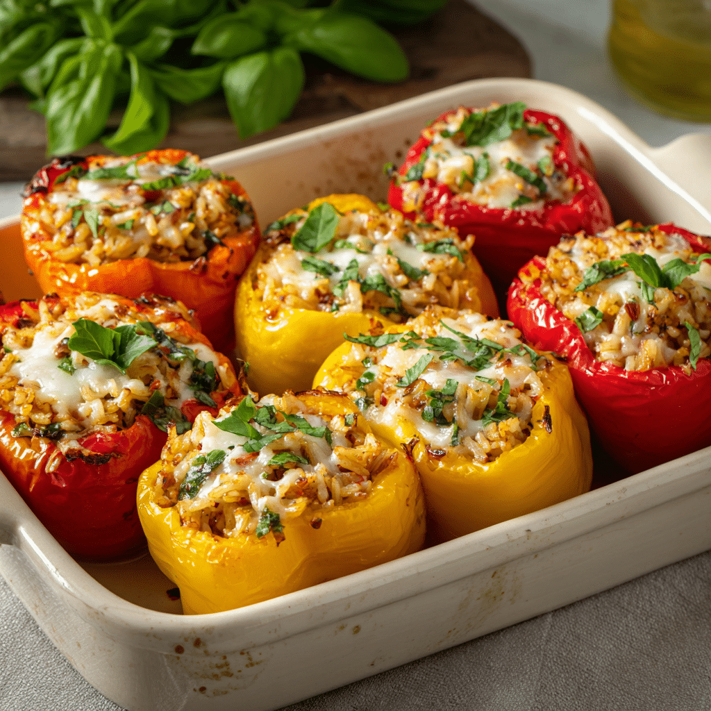 Stuffed Bell Peppers with Rice & Veggies Recipe - Recipe Image