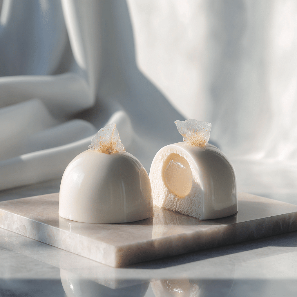 White Chocolate Lychee Mousse Domes Recipe - Recipe Image