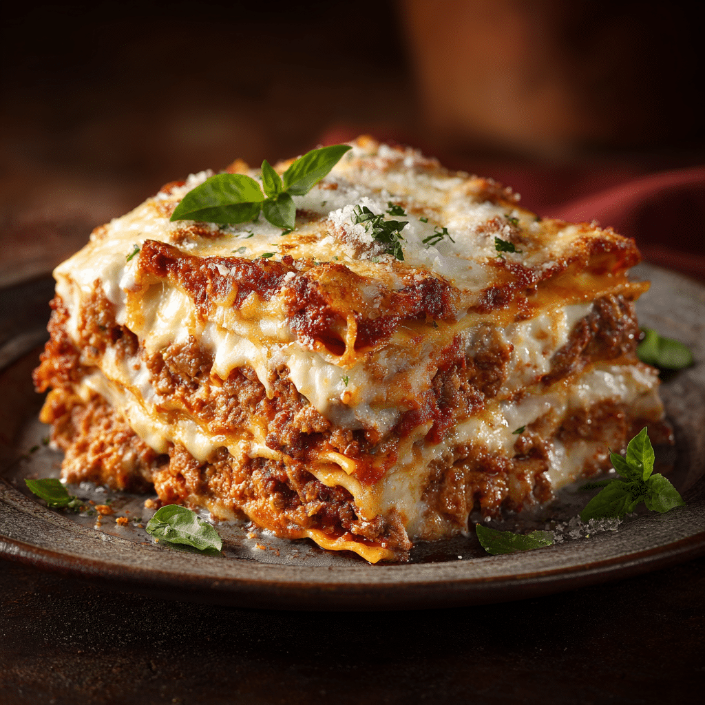 Baked Beef Lasagna with Three Cheeses Recipe - Recipe Image