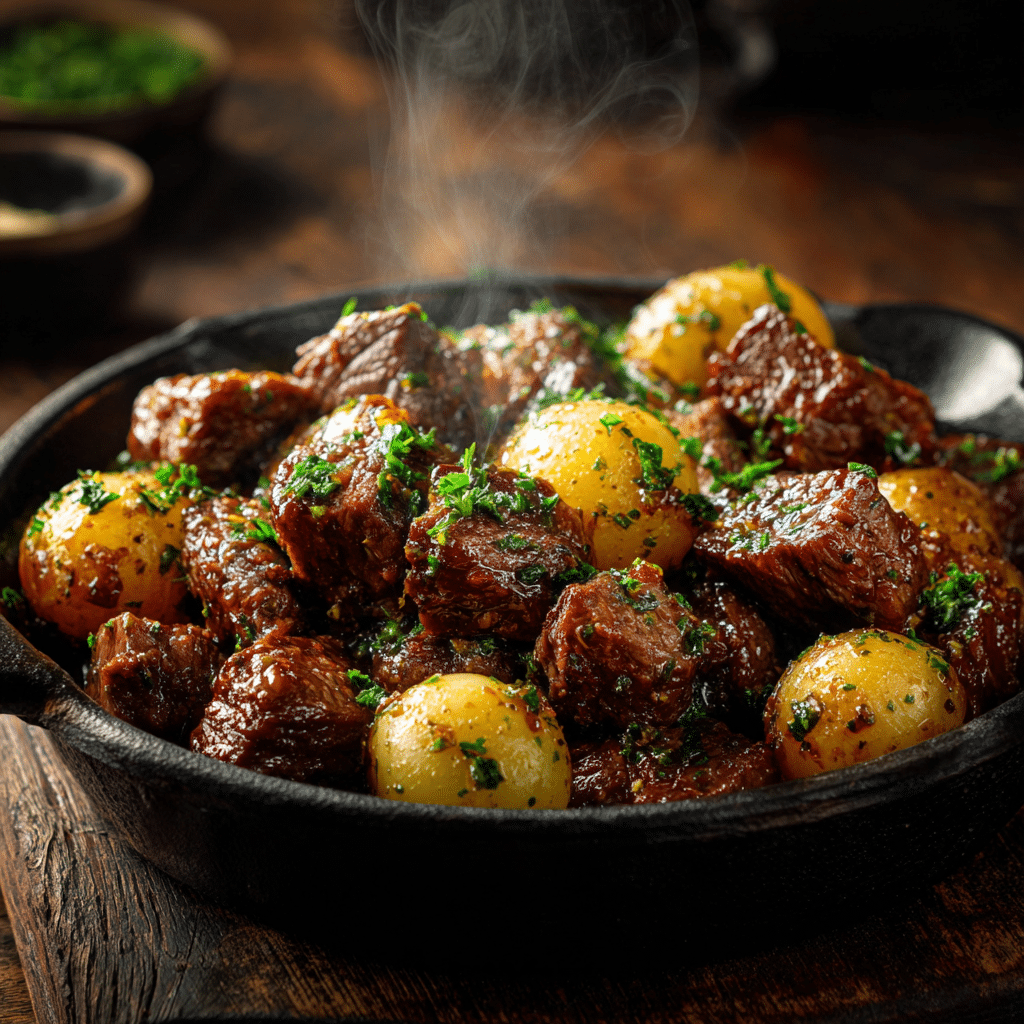 Slow Cooker Garlic Butter Beef Bites & Potatoes Recipe - Recipe Image