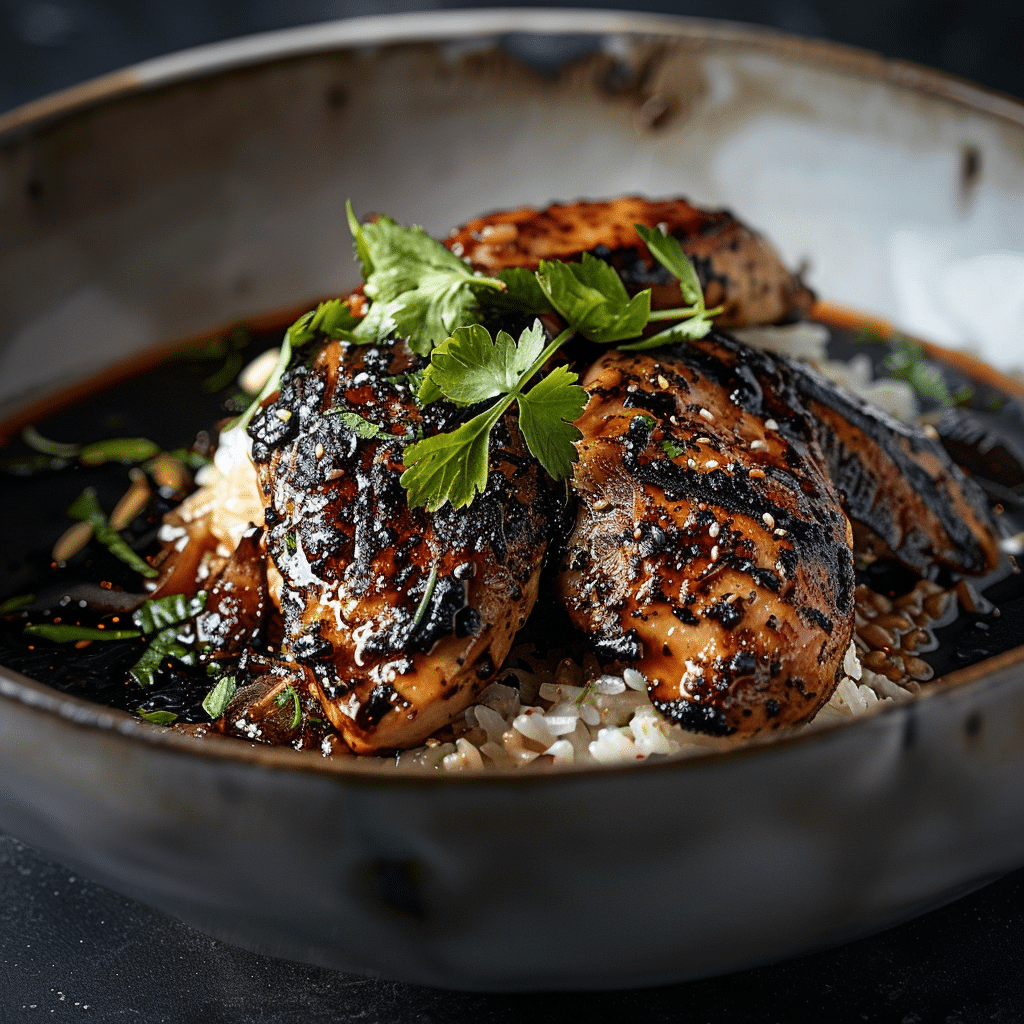 Black Garlic Butter Rice with Charred Chicken Recipe - Recipe Image