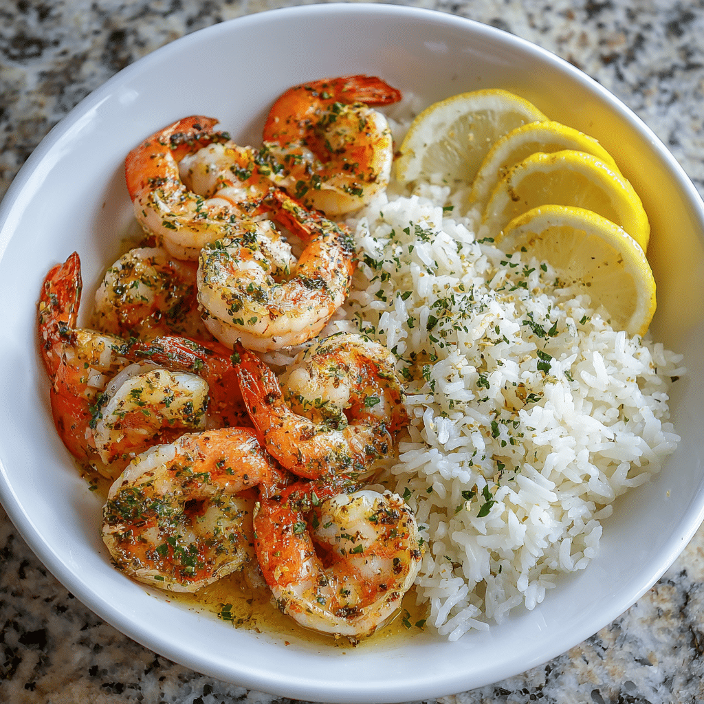 Garlic Butter Shrimp & Lemon Rice Recipe - Recipe Image
