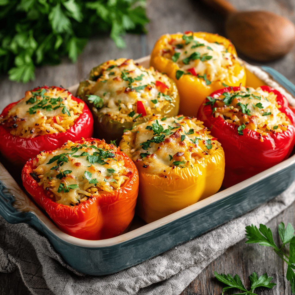 Stuffed Bell Peppers with Rice & Veggies Recipe - Recipe Image