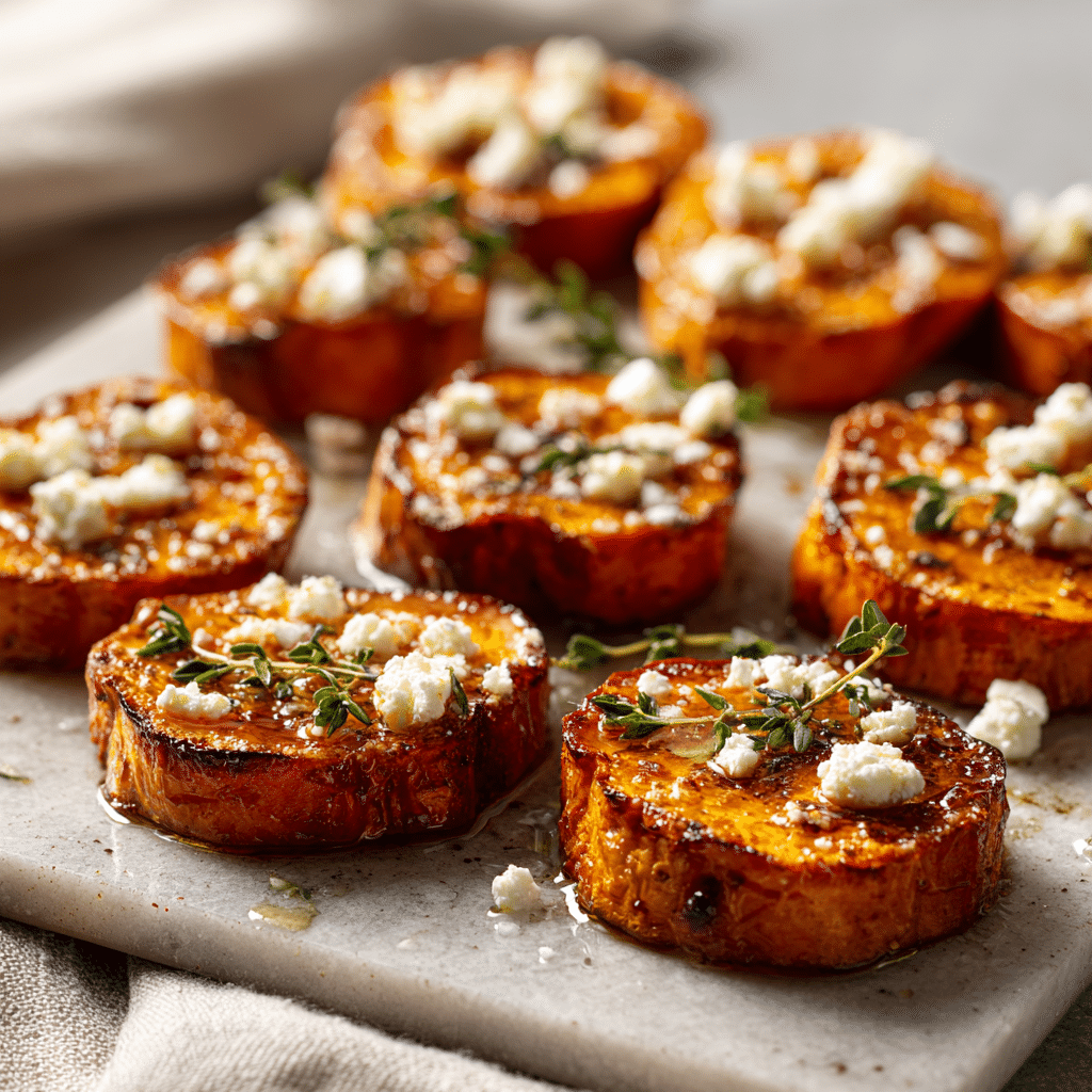 Roasted Sweet Potato Rounds with Honey & Feta Recipe - Recipe Image