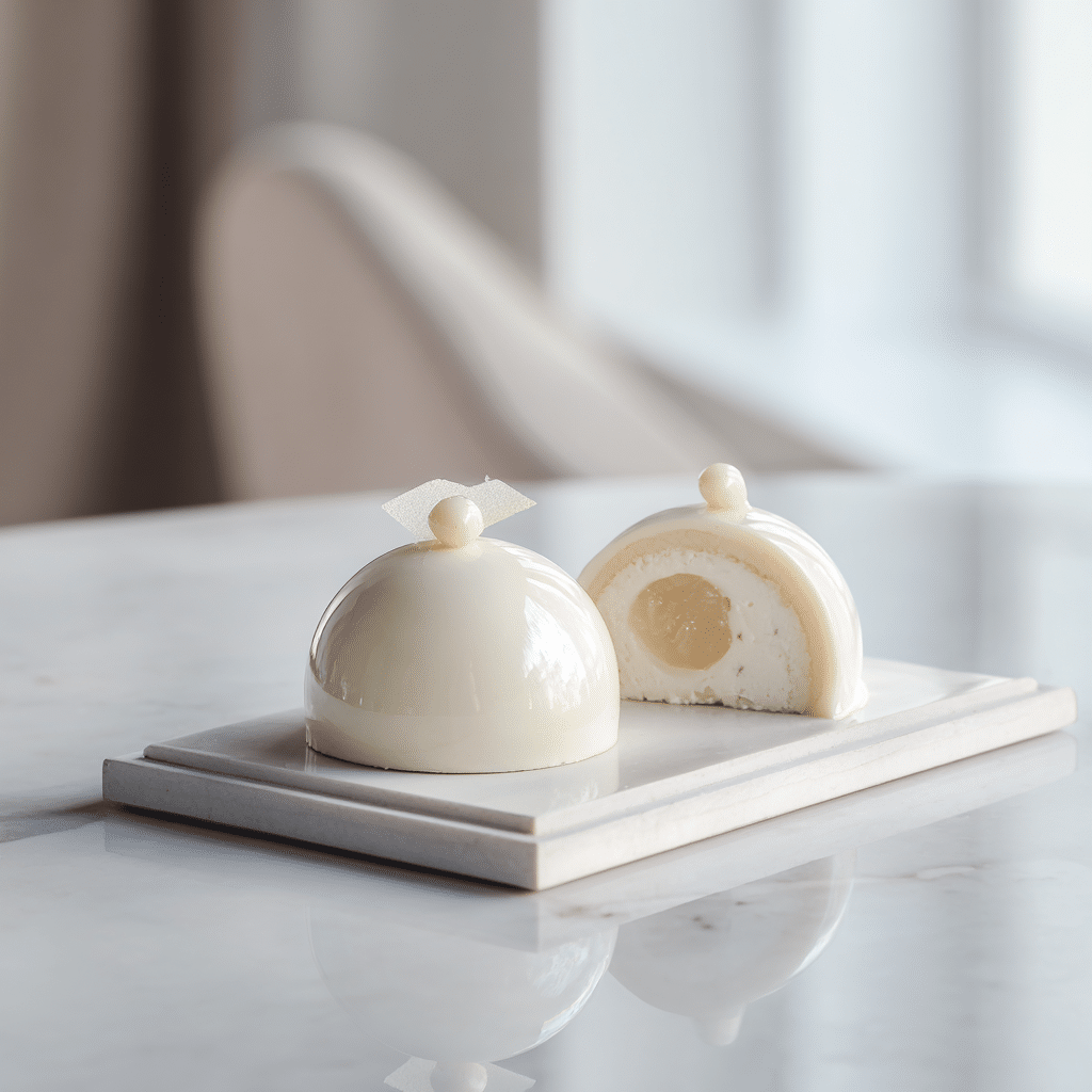 White Chocolate Lychee Mousse Domes Recipe - Recipe Image