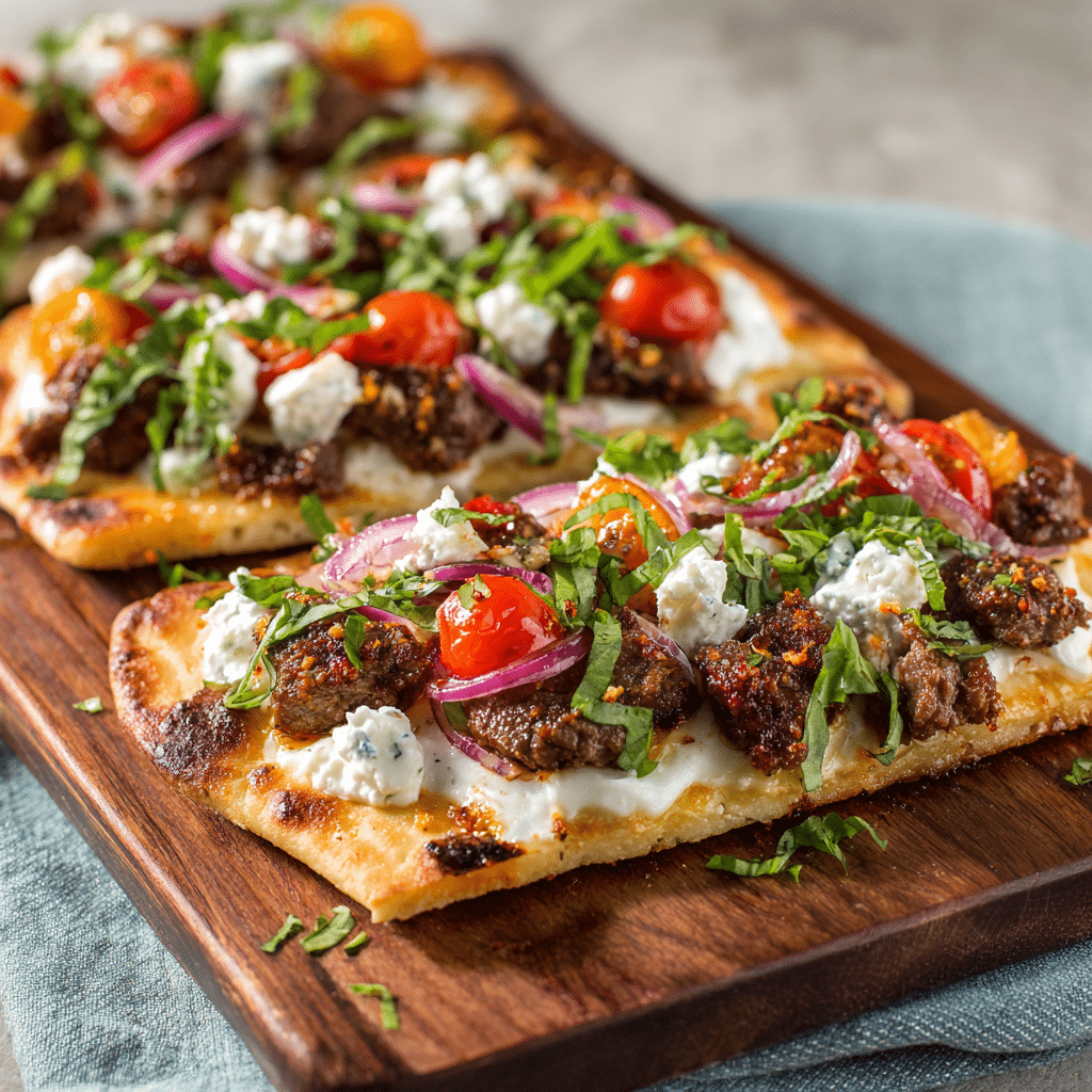 Spicy Mediterranean Lamb Flatbread Recipe - Recipe Image