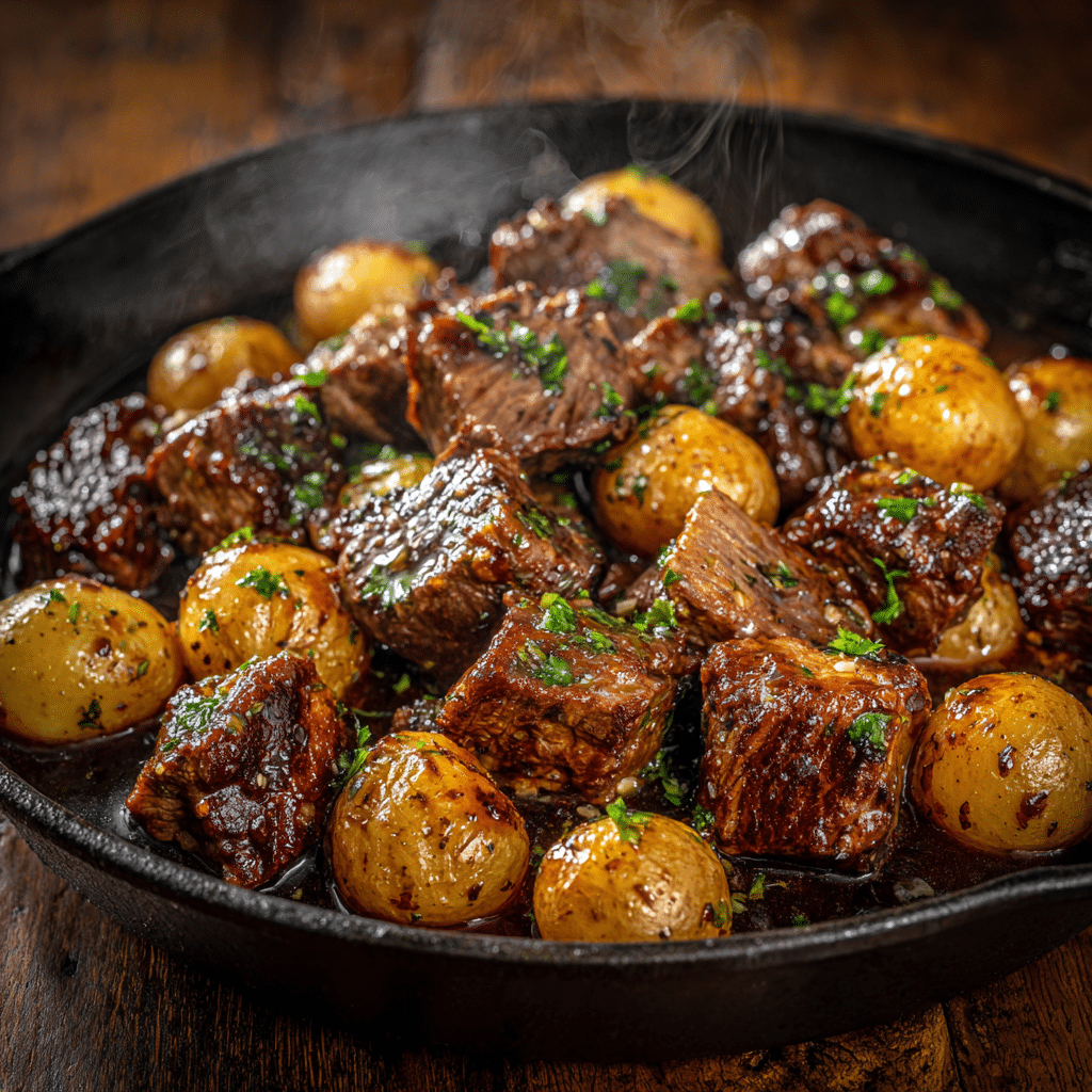 Slow Cooker Garlic Butter Beef Bites & Potatoes Recipe - Recipe Image