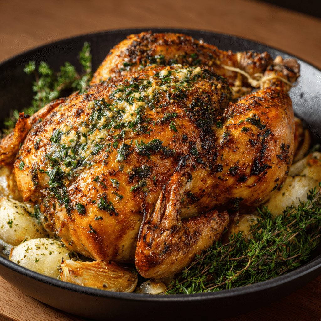 Herb-Crusted Roast Chicken with Garlic Butter Recipe - Recipe Image