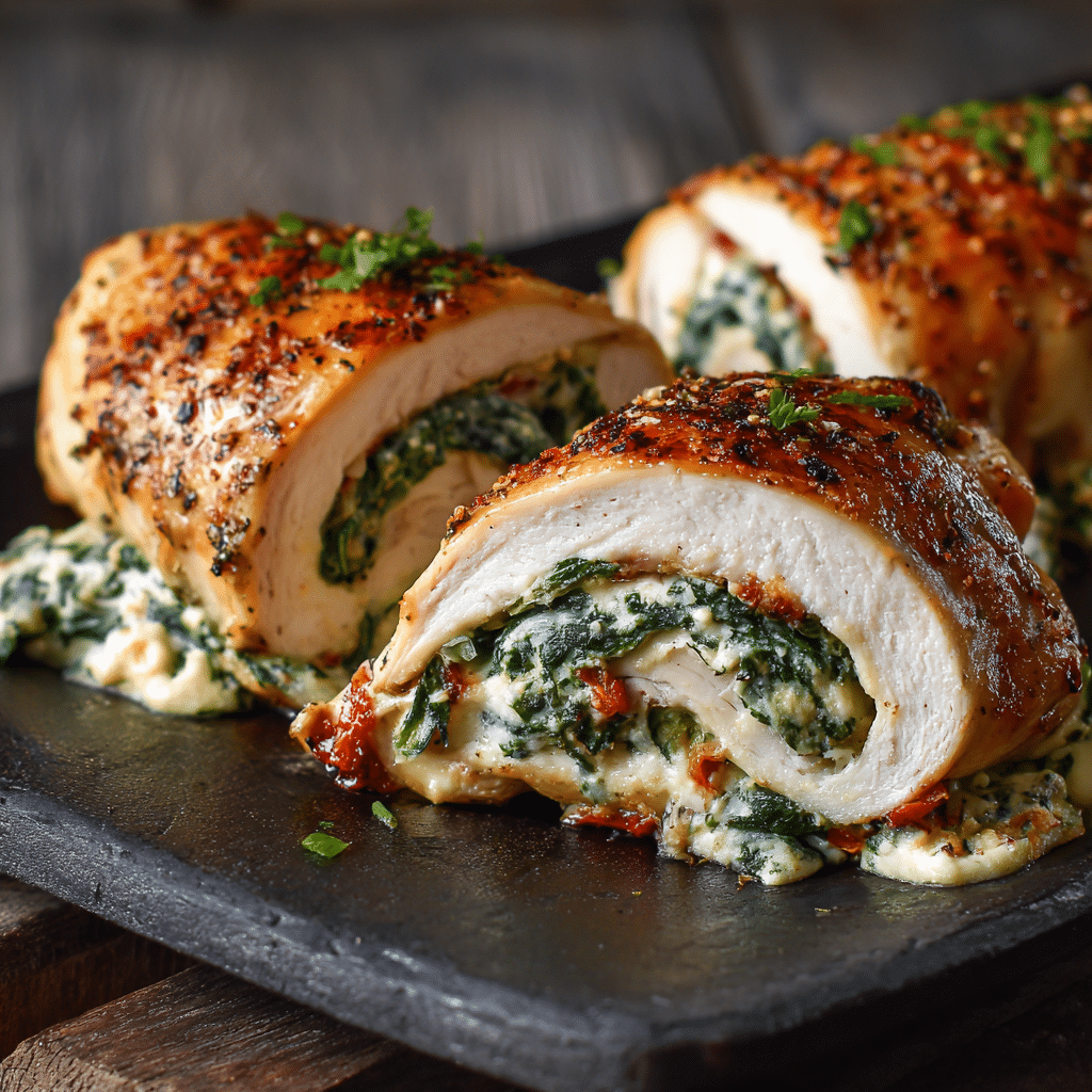 Spinach & Cheese Stuffed Chicken Rolls Recipe