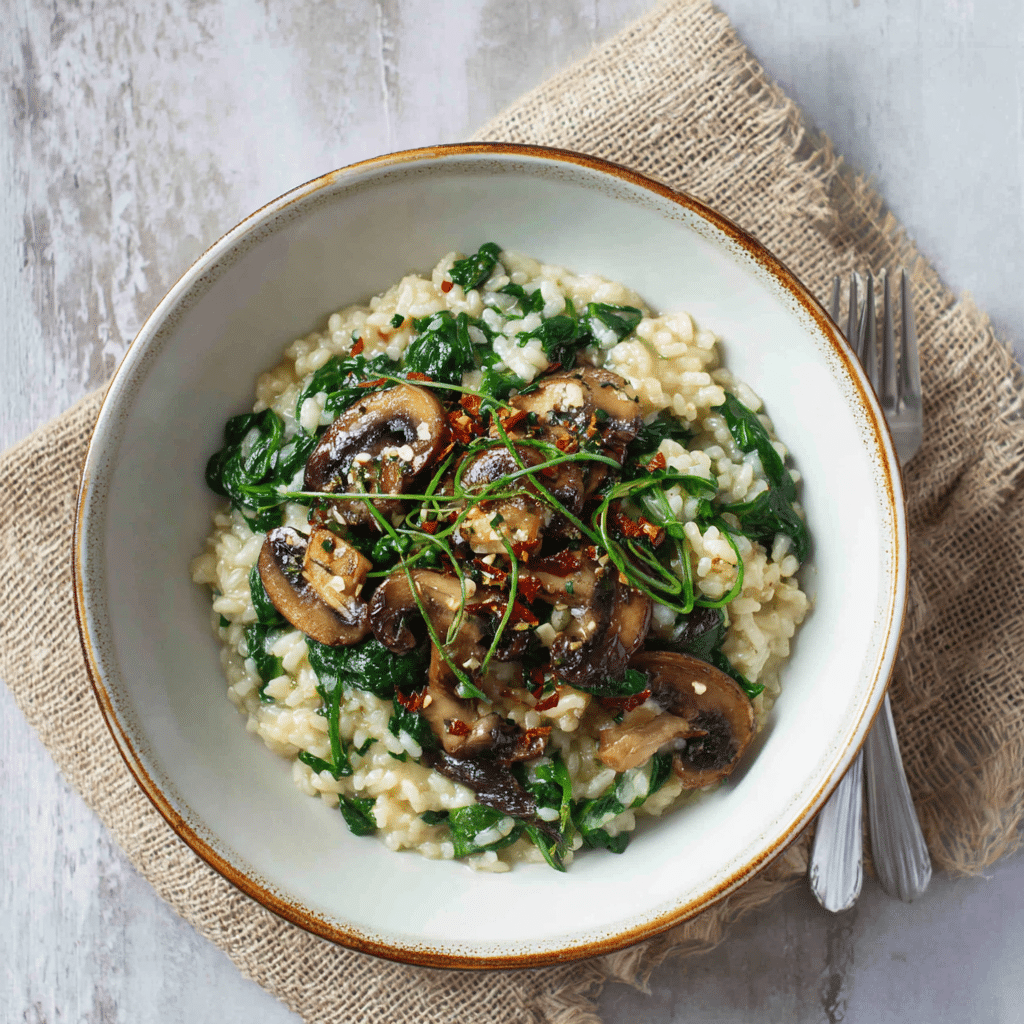 Vegan Mushroom & Spinach Risotto Recipe - Recipe Image