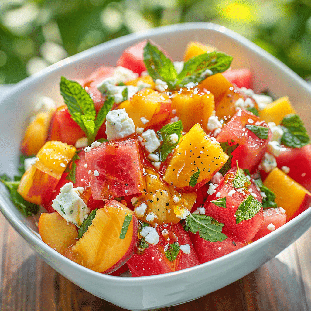 Easy Summer Peach Watermelon Salad Recipe - Recipe Image