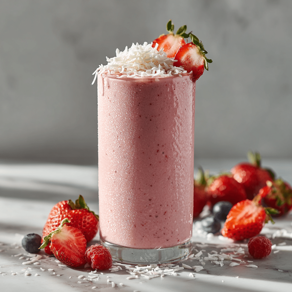 Pink Strawberry Coconut Smoothie Recipe - Recipe Image