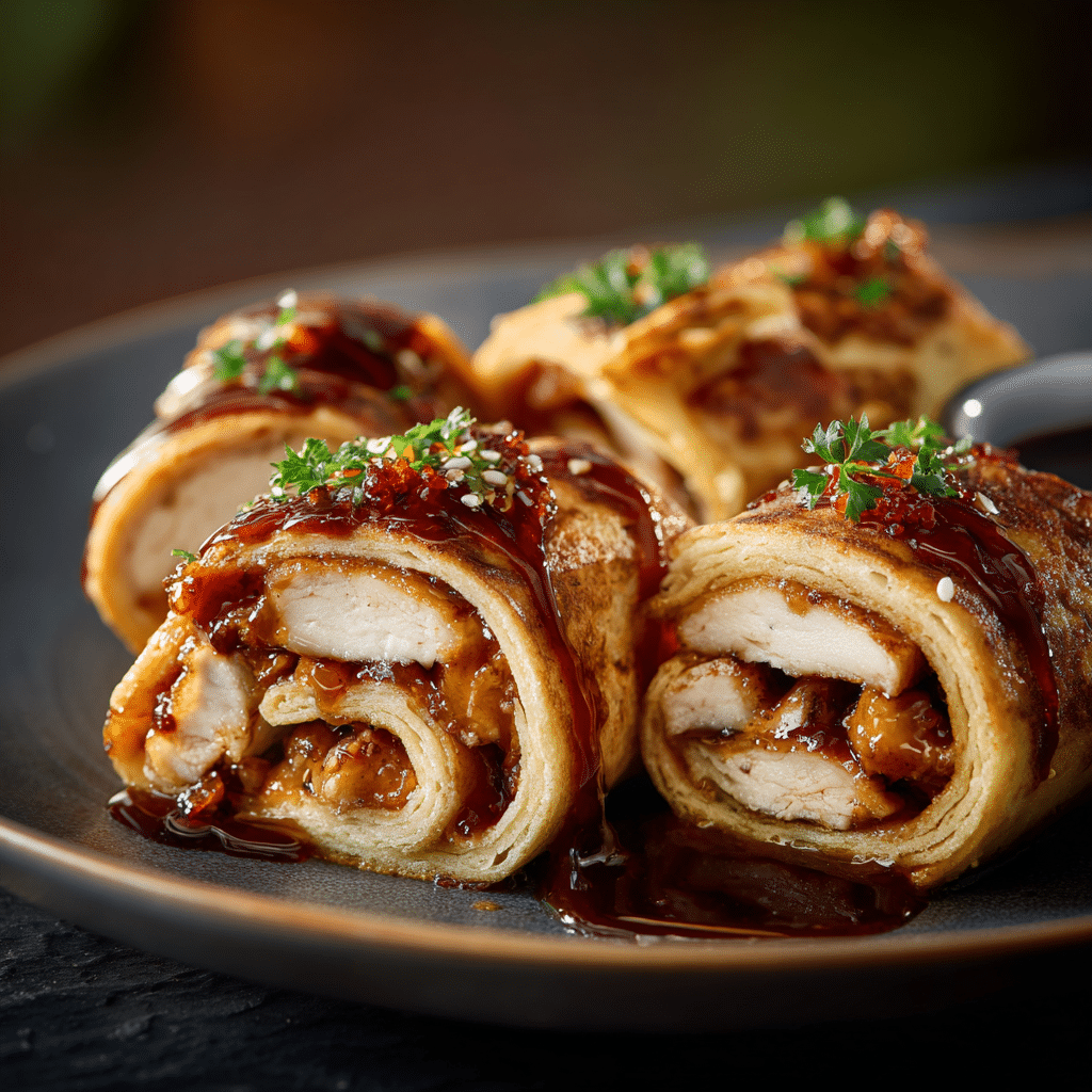 Sweet & Spicy Chicken Pancake Rolls Recipe - Recipe Image