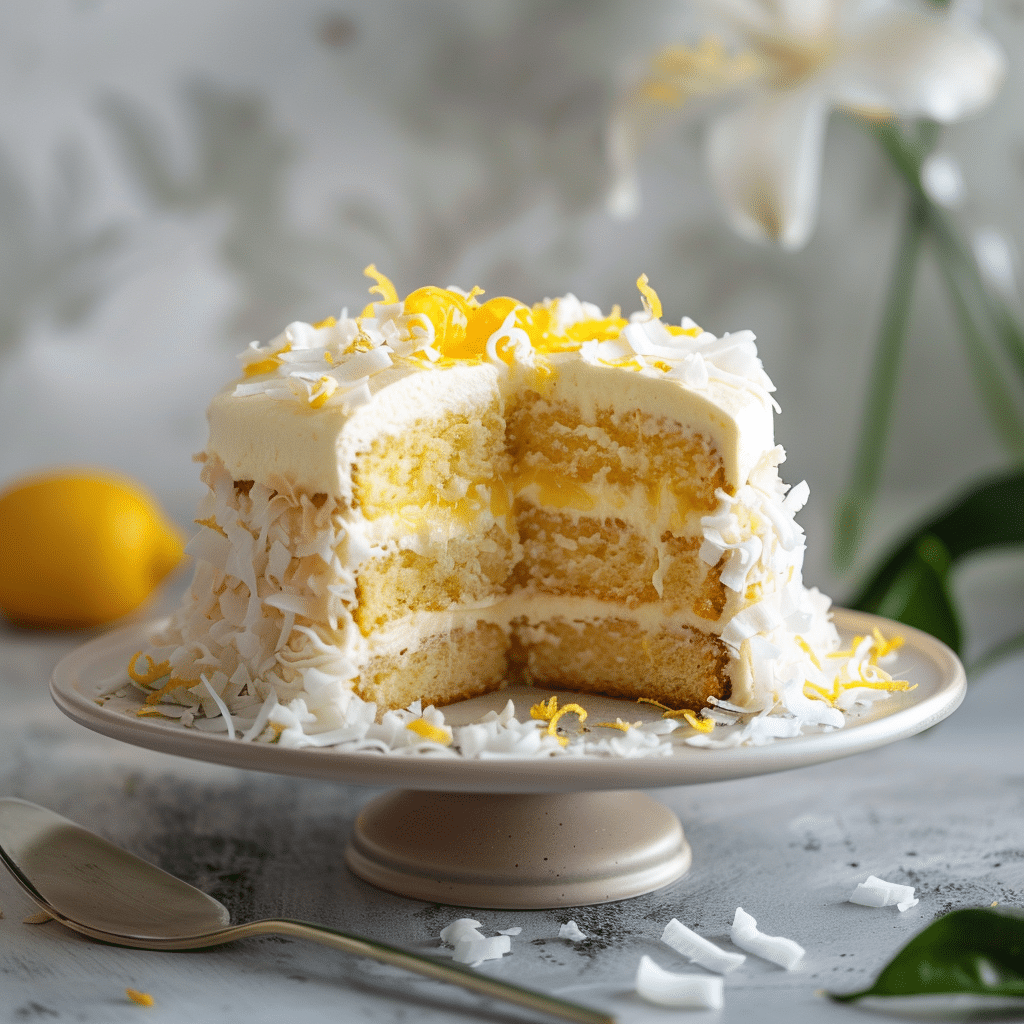 Lemon Coconut Bliss Cake: Zesty & Tropical Recipe - Recipe Image
