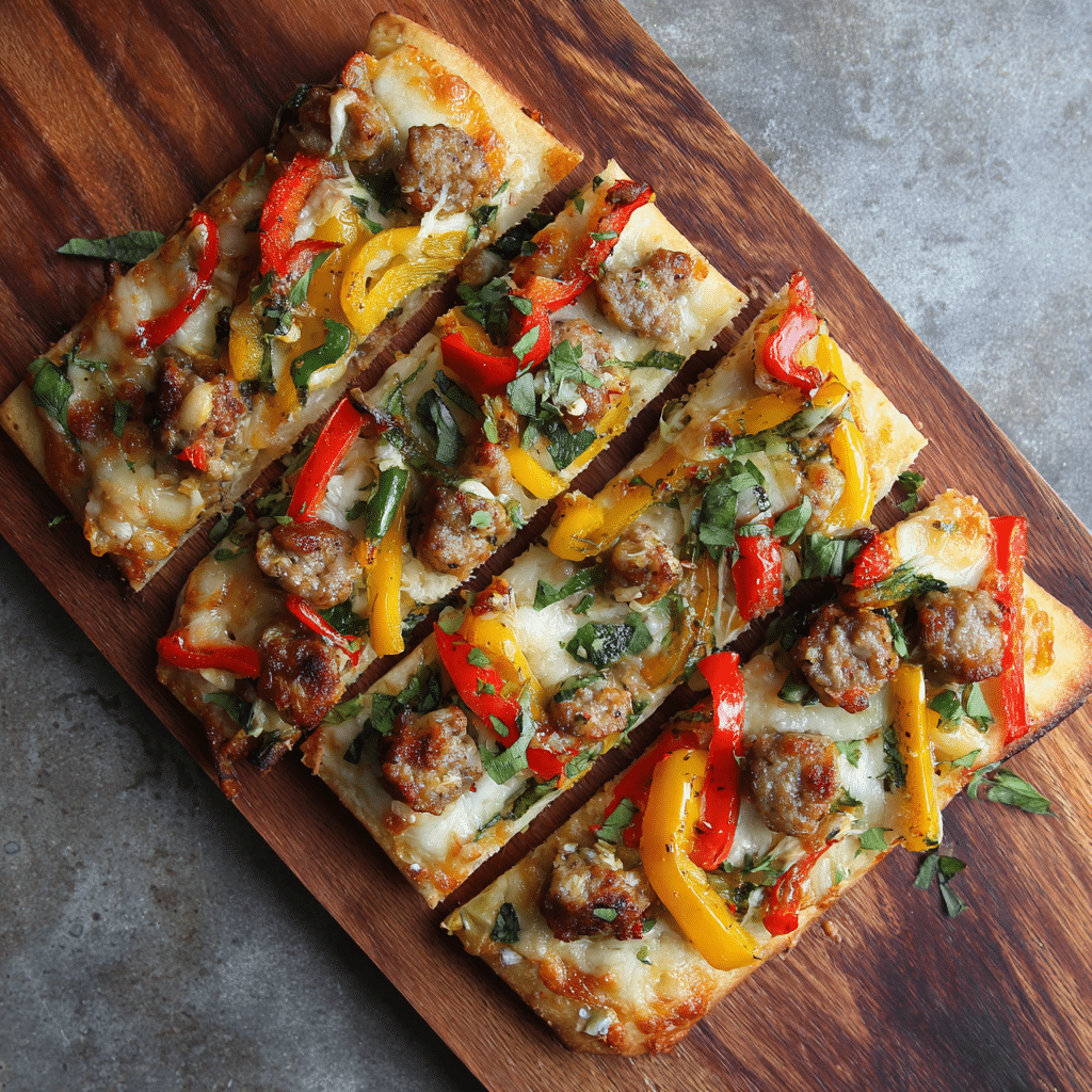 Spicy Sausage & Pepper Flatbread Recipe - Recipe Image