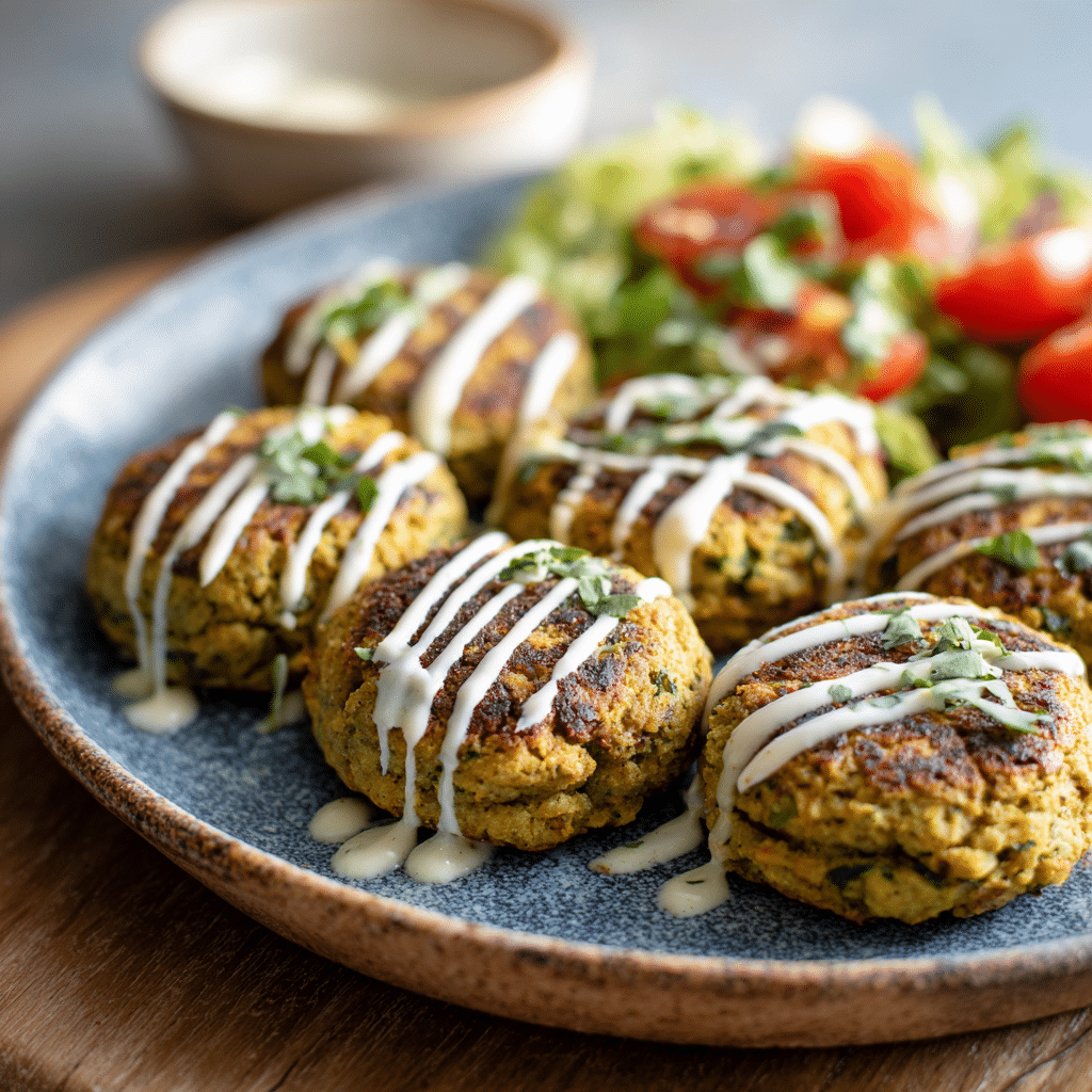 Baked Falafel with Tahini Drizzle Recipe - Recipe Image