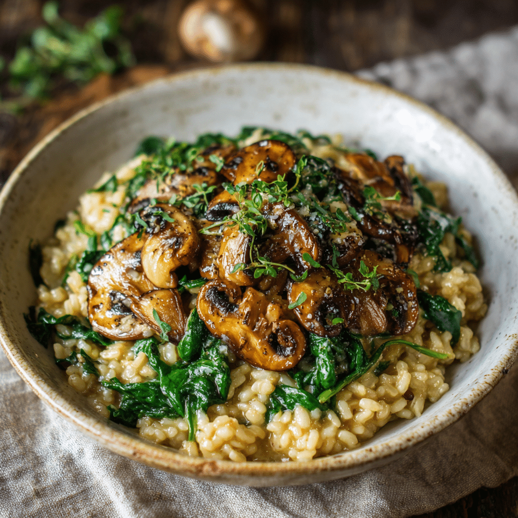 Vegan Mushroom & Spinach Risotto Recipe - Recipe Image