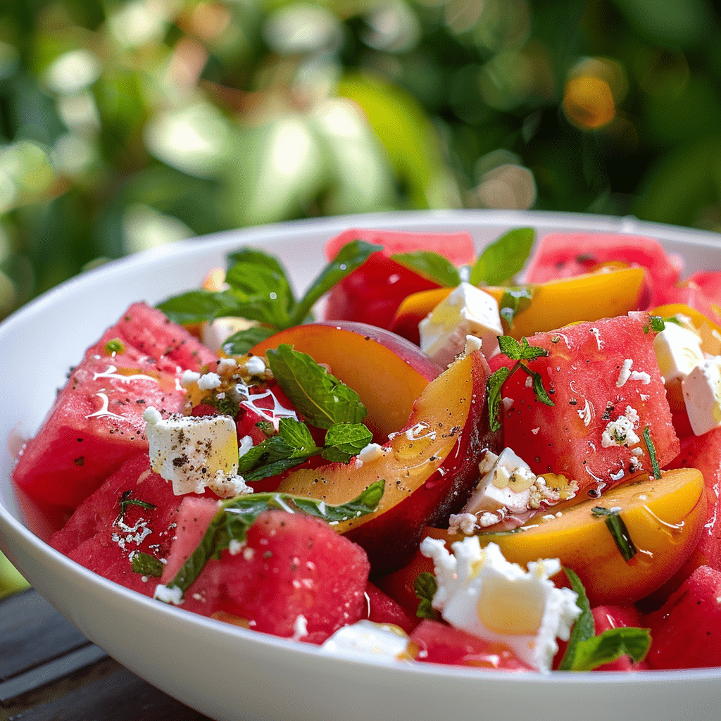 Easy Summer Peach Watermelon Salad Recipe - Recipe Image