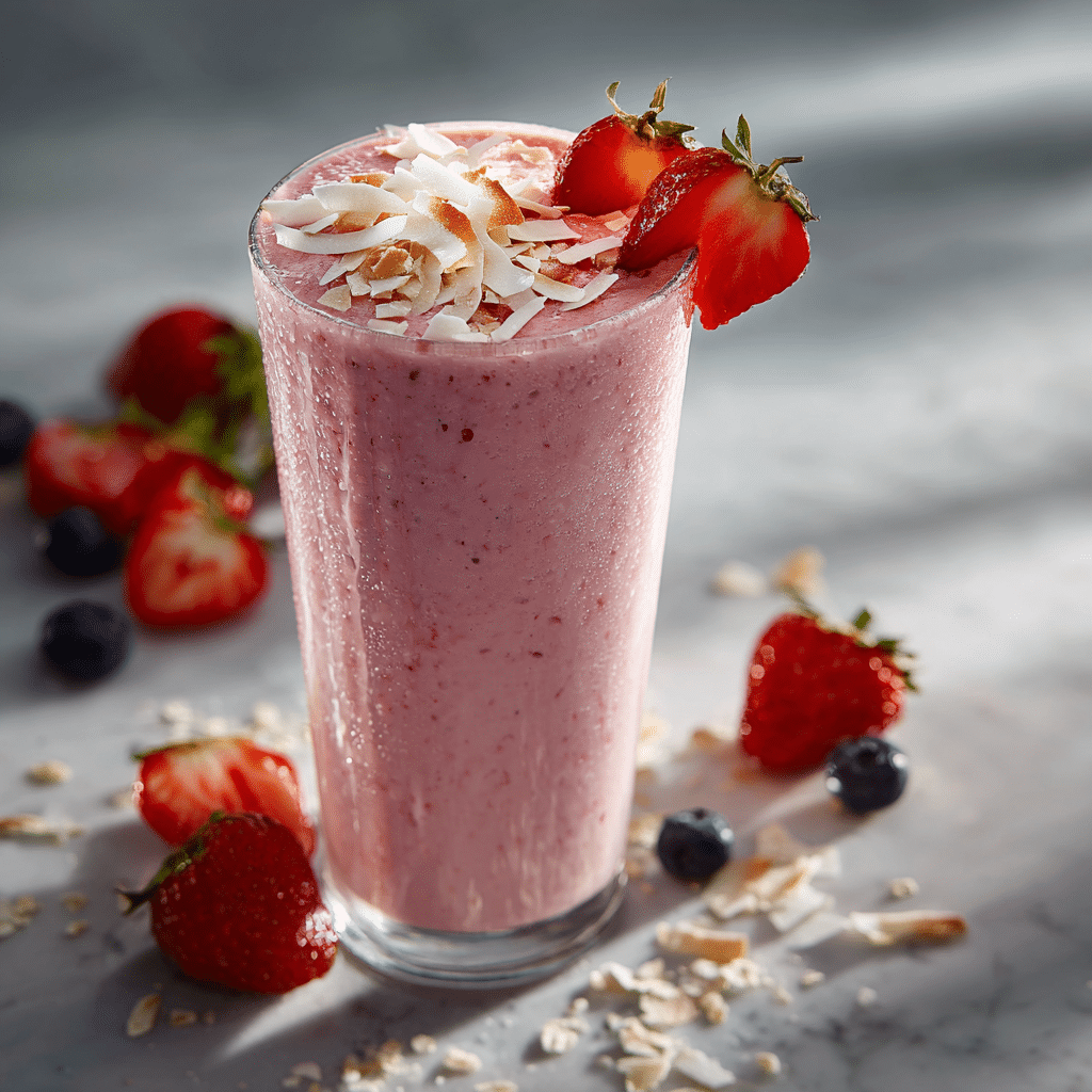 Pink Strawberry Coconut Smoothie Recipe - Recipe Image