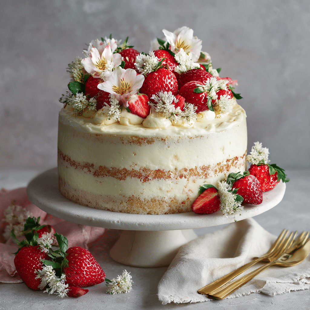 Strawberry Vanilla Celebration Cake Recipe - Recipe Image