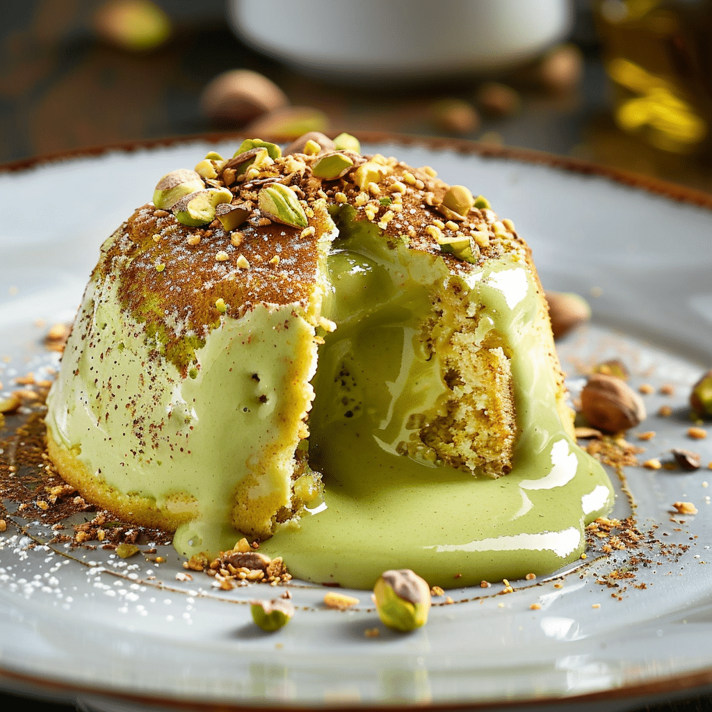 Molten Pistachio Lava Cake 💚 Recipe - Recipe Image