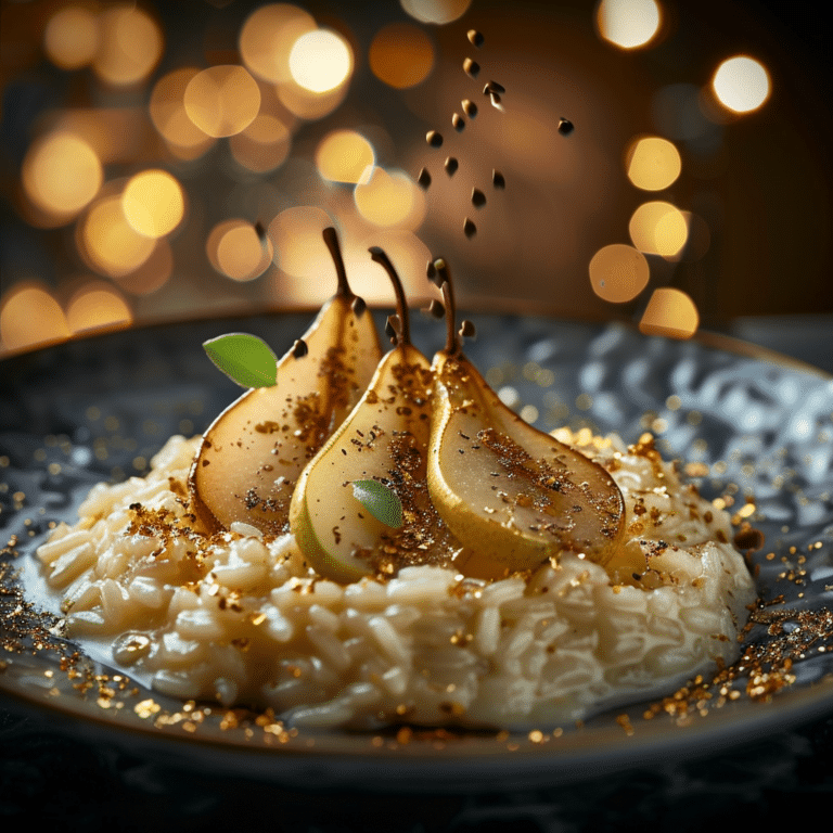 Vanilla Bean Risotto with Caramelized Pear and Gold Dust Recipe