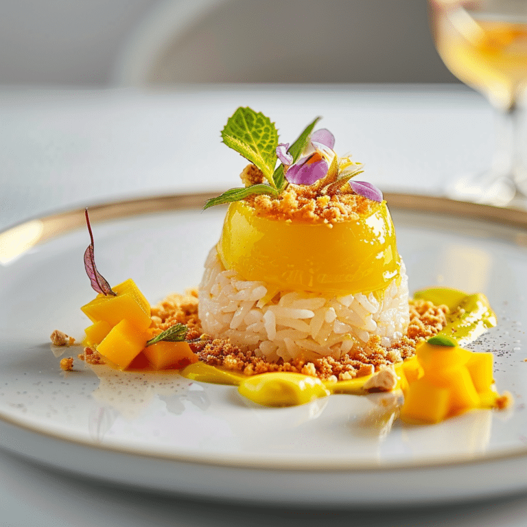 Coconut Saffron Rice with Mango Gel and Pistachio Crumble Recipe