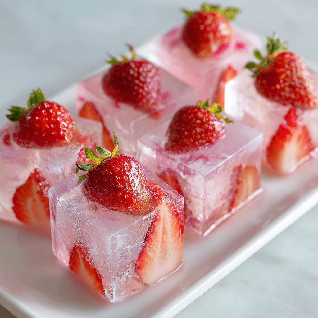 Strawberry Milk Ice Cubes Dessert Recipe - Recipe Image