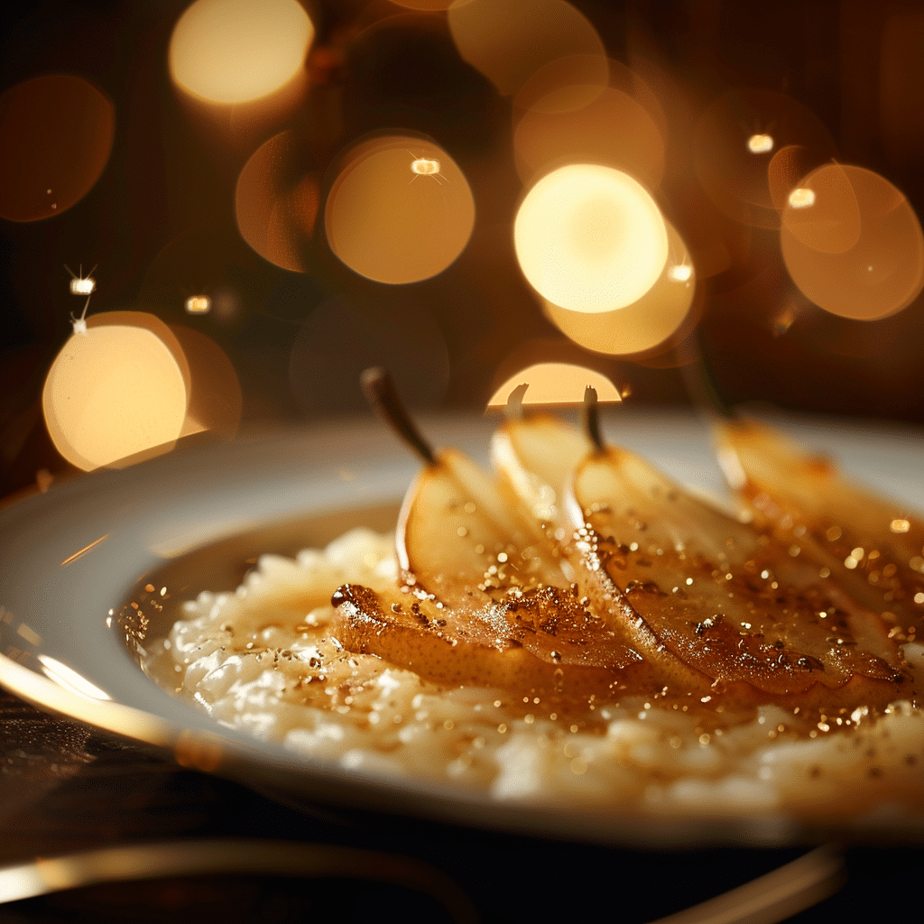 Vanilla Bean Risotto with Caramelized Pear and Gold Dust Recipe - Recipe Image