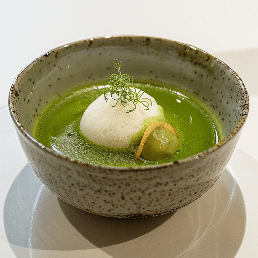 Matcha Rice Custard with Yuzu Citrus Foam Recipe - Recipe Image