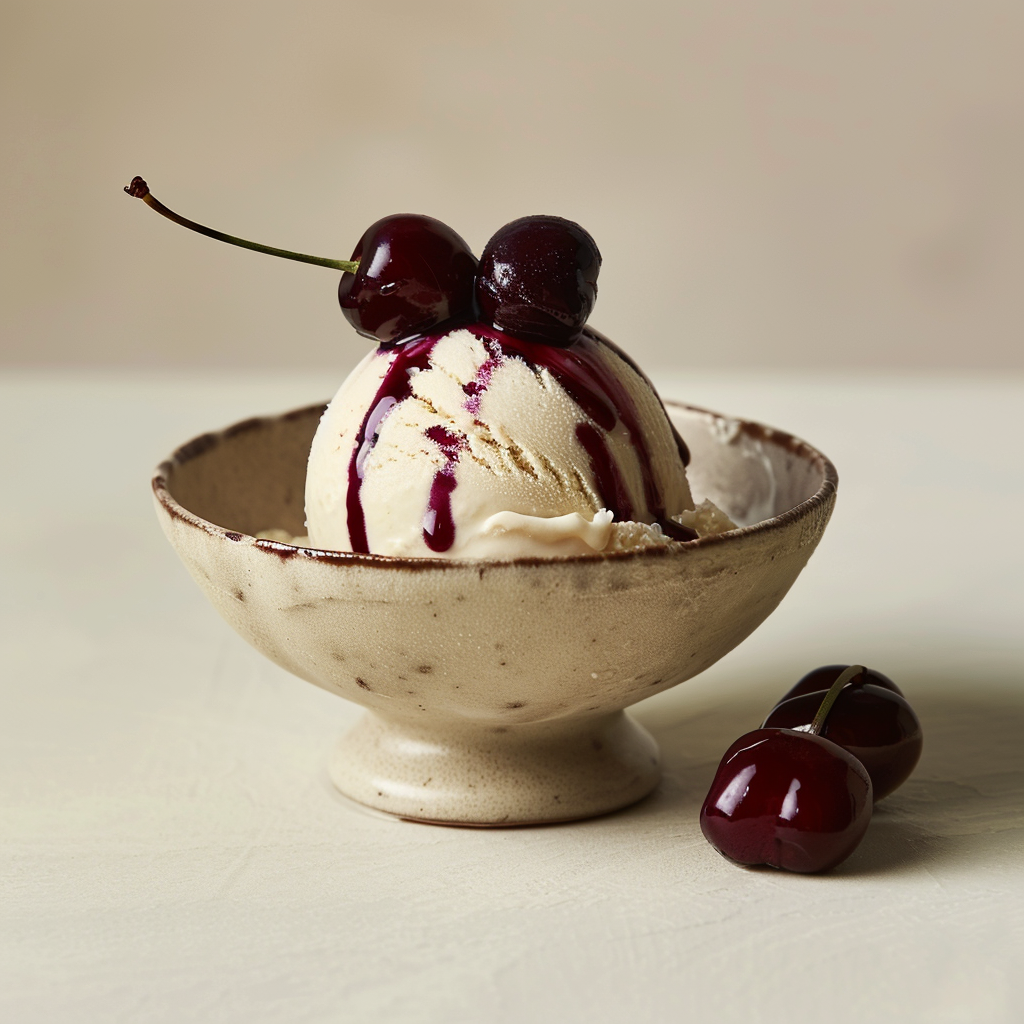 Almond Milk Ice Cream with Cherry Reduction Recipe - Recipe Image