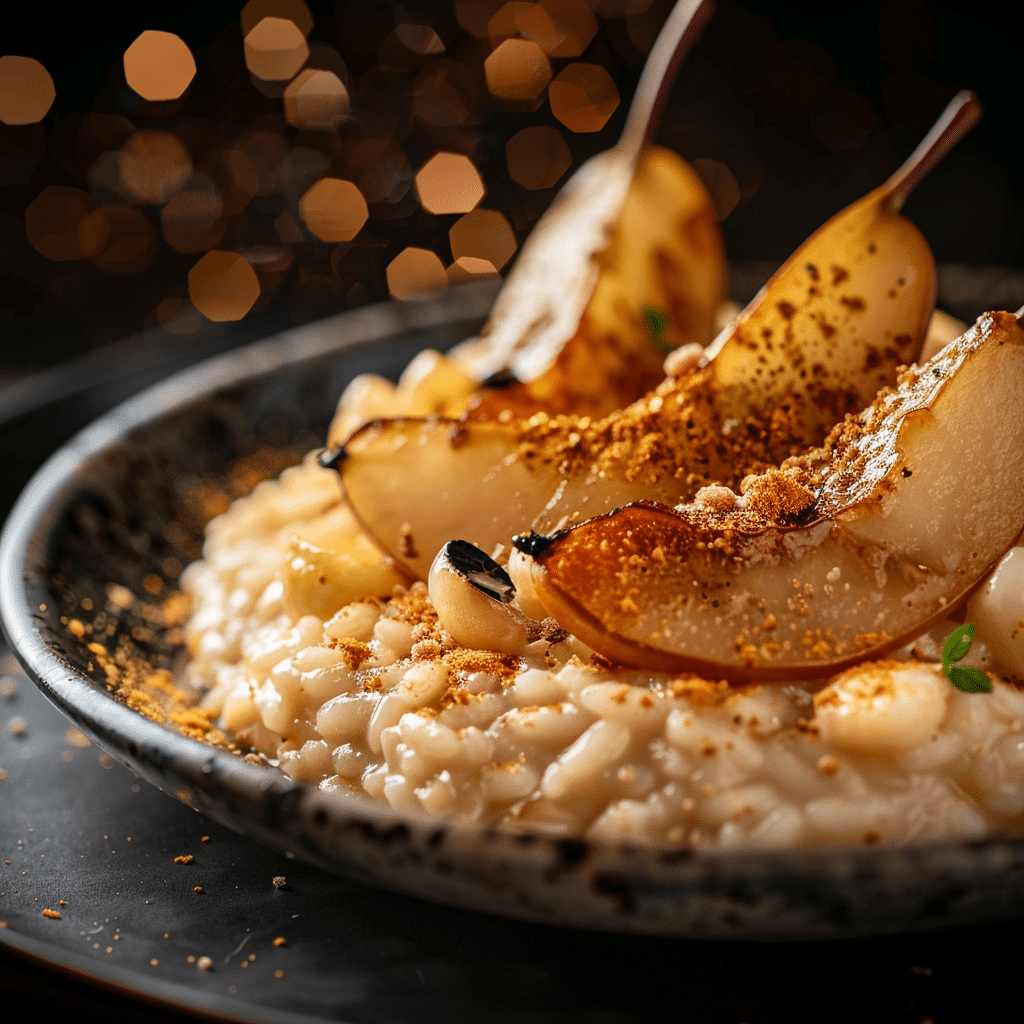 Vanilla Bean Risotto with Caramelized Pear and Gold Dust Recipe - Recipe Image