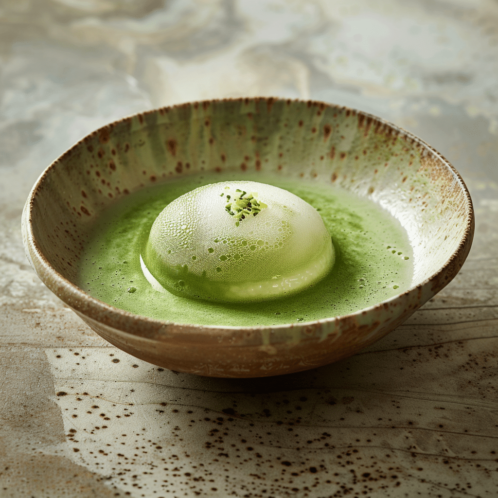Matcha Rice Custard with Yuzu Citrus Foam Recipe - Recipe Image