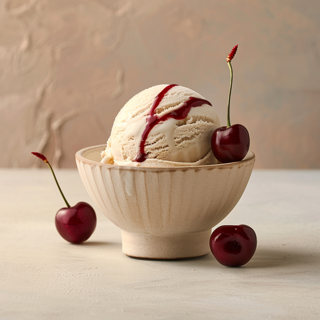 Almond Milk Ice Cream with Cherry Reduction Recipe - Recipe Image