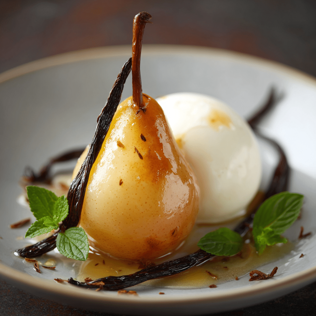 Poached Pear with Vanilla Syrup Recipe - Recipe Image