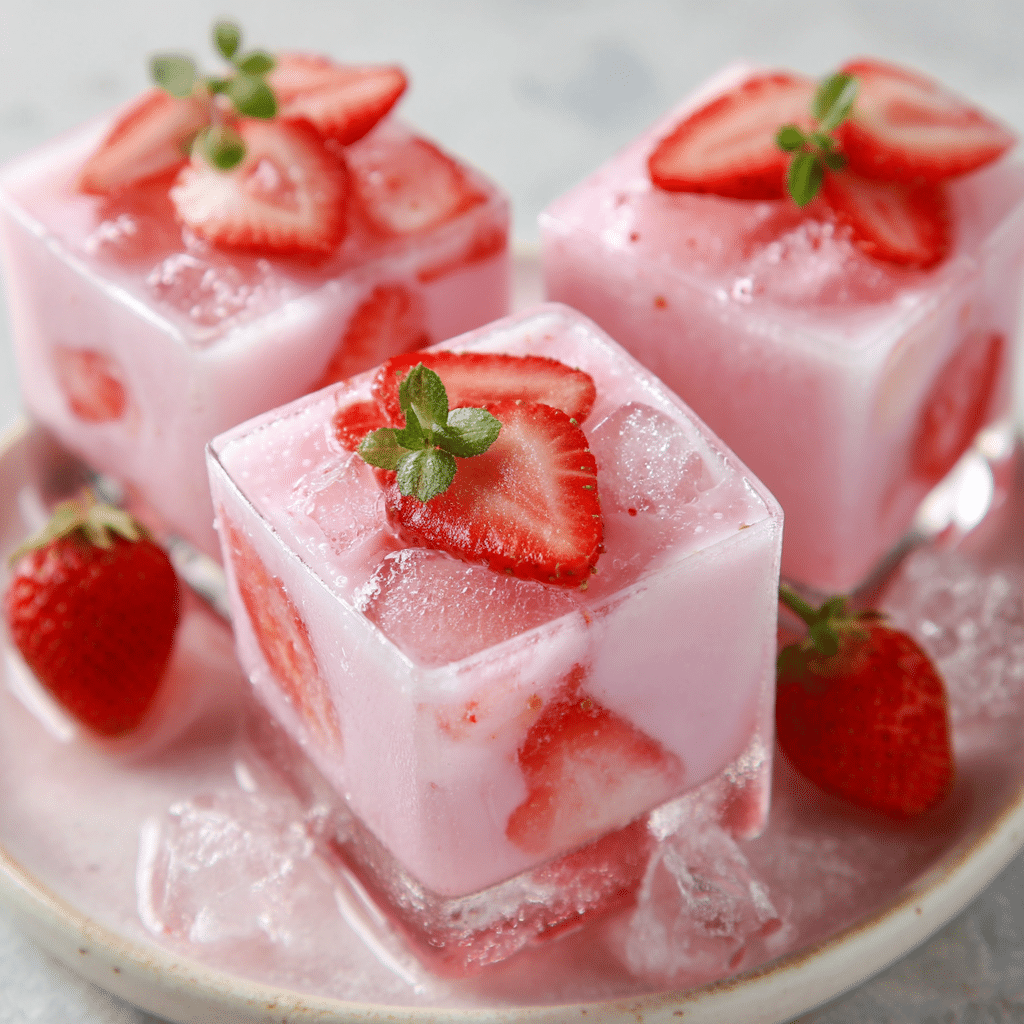 Strawberry Milk Ice Cubes Dessert Recipe
